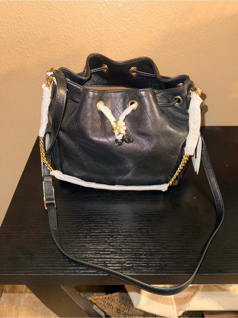 Tory Burch Small Charlie Black Drawstring bag